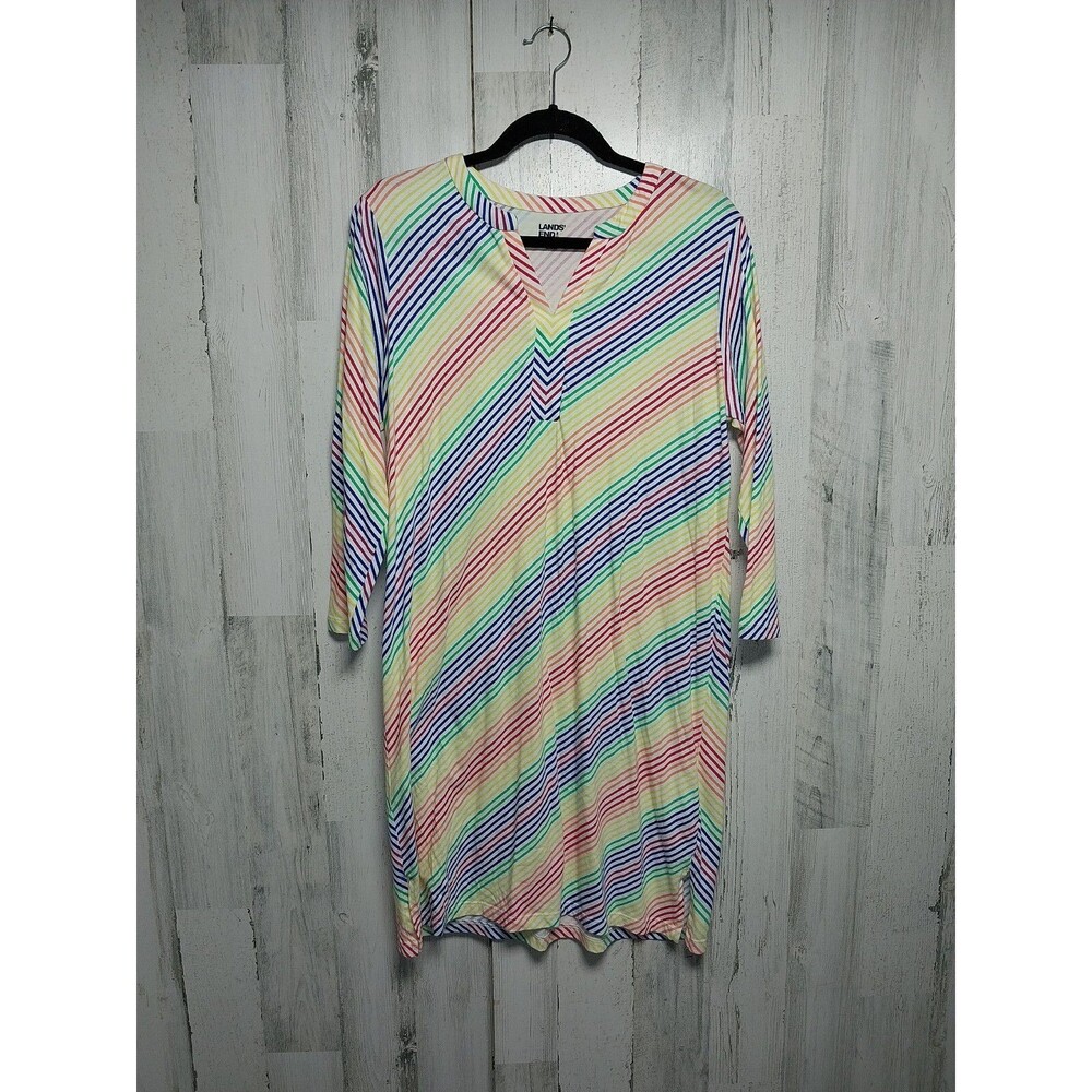 Lands' End Shirt Dress Multi Color Diagonal Stripe Medium